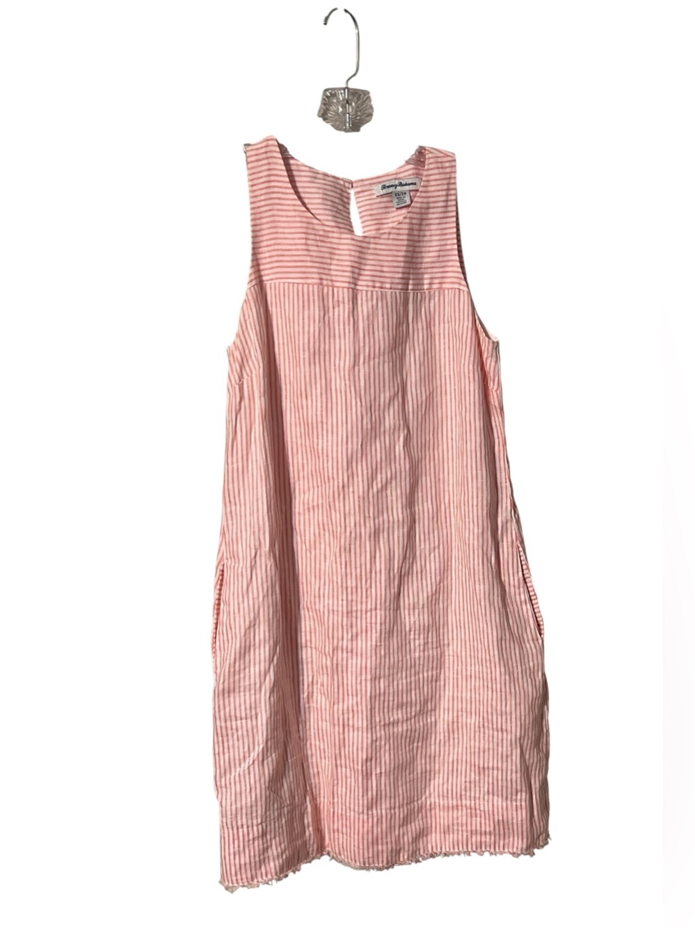 Tommy Bahama Dubarry Crystalline Coral and White Striped Sleeveless Linen Dress